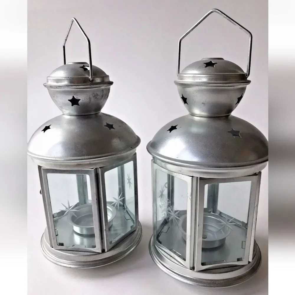 NEW Ikea set of 2 Silver Star Lantern Tea Light Holders